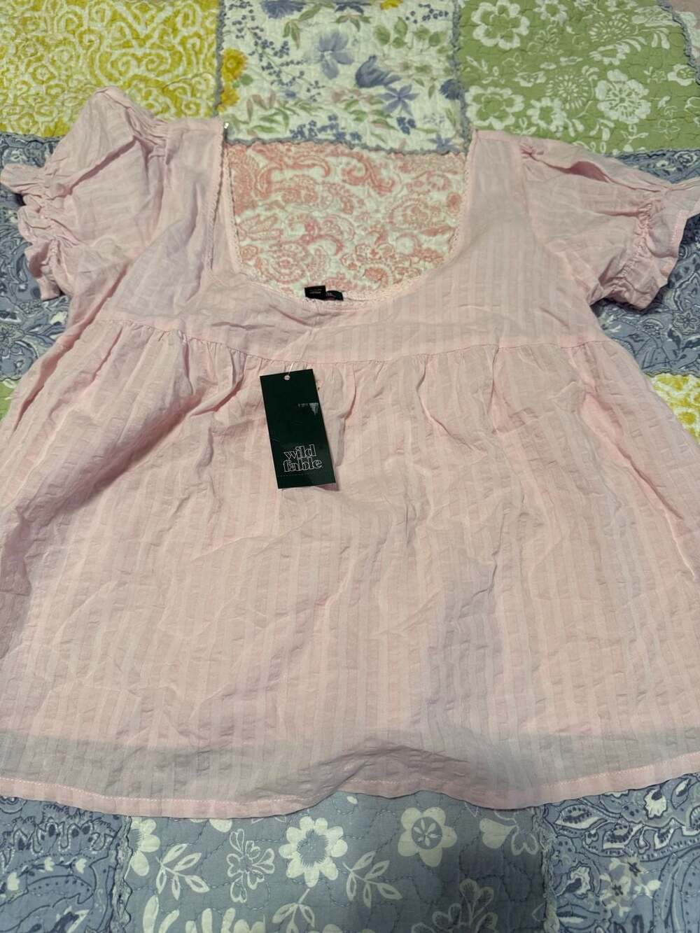 Wild Fable Women's Puff Sleeve Babydoll Top Pink Medium NWT